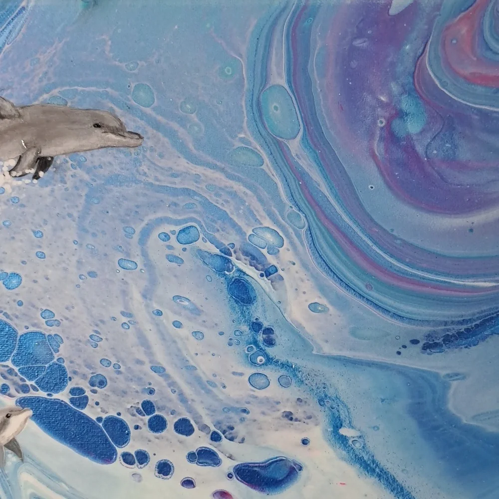 SOLD Hand Crafted Dolphins Acrylic Painting Original Fluid Wall Art Essential - Picture 6 of 9